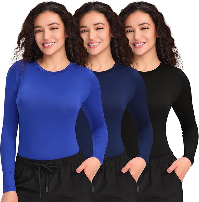 COZYFIT 3 Pack Scrub Undershirts Long Sleeve Women - Underscrub Comfort Tee