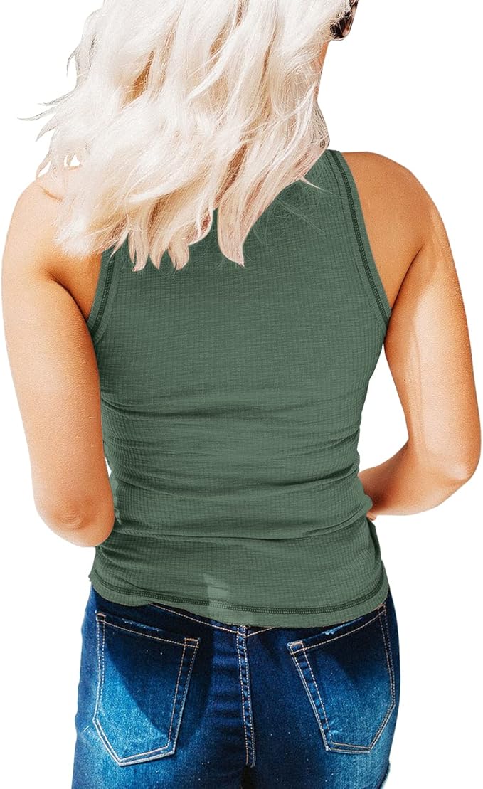 KINLONSAIR Women's Sleeveless Henley Tank Tops Ribbed V Neck Button Down T Shirts Summer Slim Fit Tee Tops