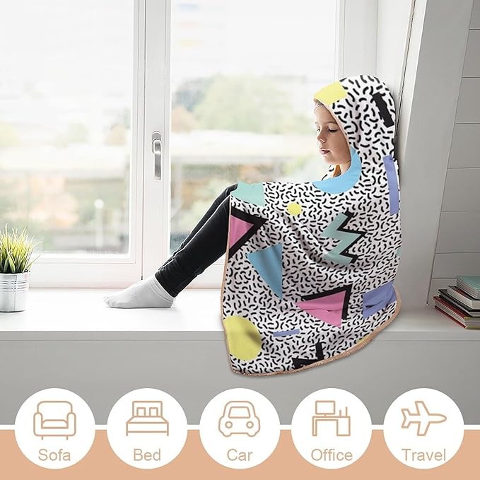 80s 90s Vintage Retro Wearable Blanket Flannel Hooded Blankets Soft Warm Blanket Hoodie for Room Couch Bed Office