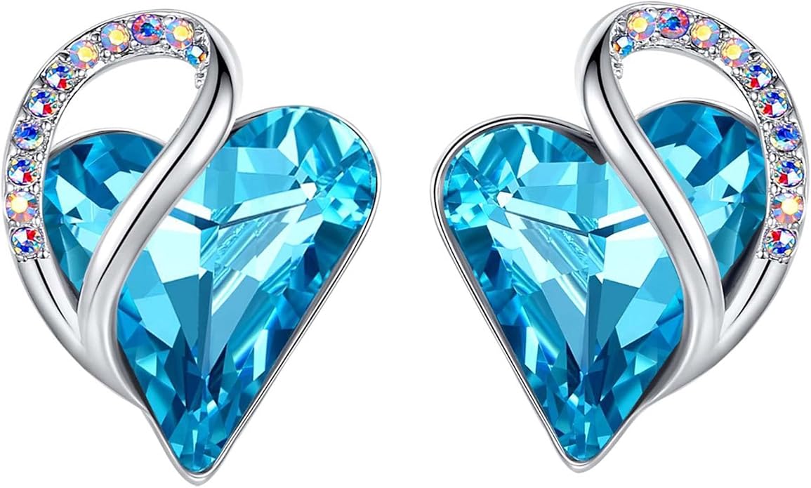 Leafael Infinity love Heart Birthstone Stud Earrings for Women, Valentine's Day Gifts for Mom, Wife, and Her, Silver Plated Birthday Jewelry