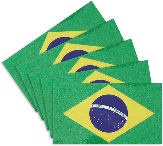 CANTENDO 5Pcs Brazil Flag Decal Sticker - Brazilian Flags Reflective Vinyl Car Stickers - for Car Window Bumper Waterproof Sticker (2.5 x 4.5 Inch)