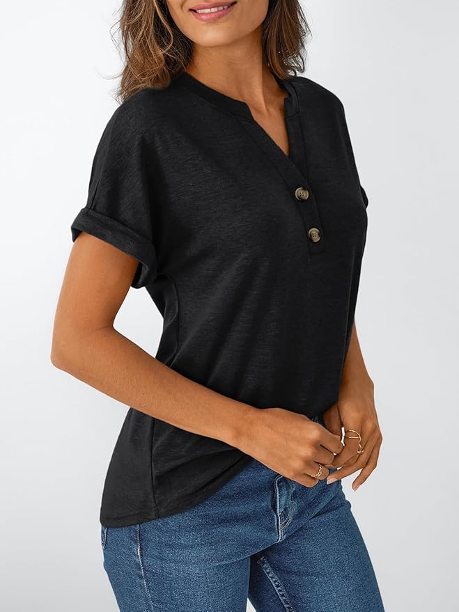 AUTOMET Women's Short Sleeve Shirts Henley Dressy Casual Summer Tops 2026 Spring Fashion Trendy Cute T-Shirts