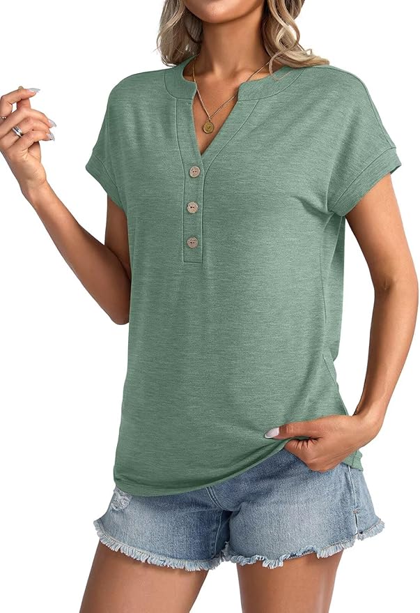 Womens V Neck Cap Sleeve Tops Summer Casual Short Sleeve Shirts Loose Fit Basic Work Tee Trendy Clothes 2025