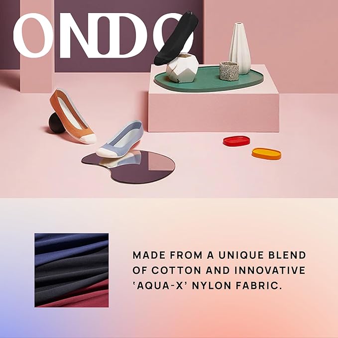 ONDO Low-Cut No Show Socks - Invisible in Flats & Loafers - Cotton & Aqua-X Nylon - No-Slip Fit for Men and Women - 4 Pack