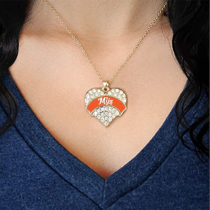 Inspired Silver - Gold Pave Heart Charm 18 Inch Necklace with Cubic Zirconia Jewelry