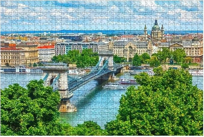 Chain Bridge on Danube River in Budapest City Hungary Urban 500 Piece Jigsaw Puzzle Game - Colorful Large Puzzles Artwork for Adults Teens Puzzle Game Toy Gift