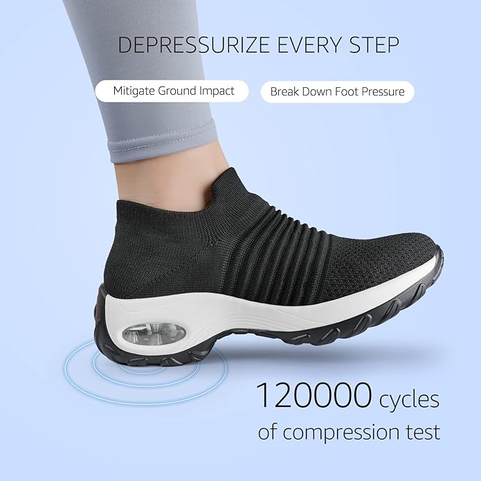 HKR Women's Walking Shoes Arch Support Non Slip Work Shoes Breathable Knit Upper Lightweight for Plantar Fasciitis