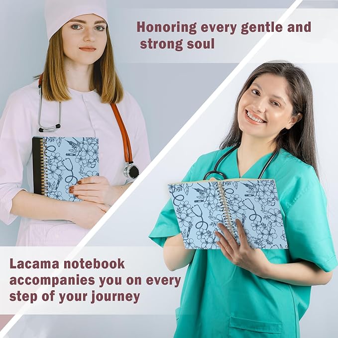 Lacama Nurse Notebook Journal, Blue Nursing School Essentials, Nursing Student Graduation Gifts, Nurse Gifts for Women Nurse Appreciation Gift, Nurses Week Gifts, Stethoscope Flower Spiral Notebook