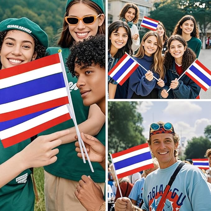 20 Pack Small Thailand Flags on Stick Mini Handheld Thai Flag for Parades, Independence Day and Patriotic Events 5x8 Inch Durable Weather-Resistant Flags with 12 Inch Sticks(Thailand)