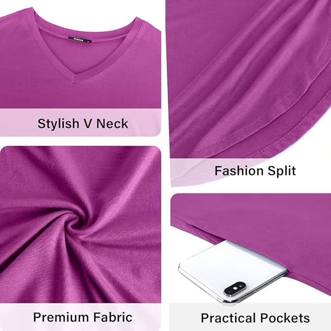 Arolina Women's Summer Maxi Dress Short Sleeve V Neck Casual Loose Long Beach Split Dresses with Pockets