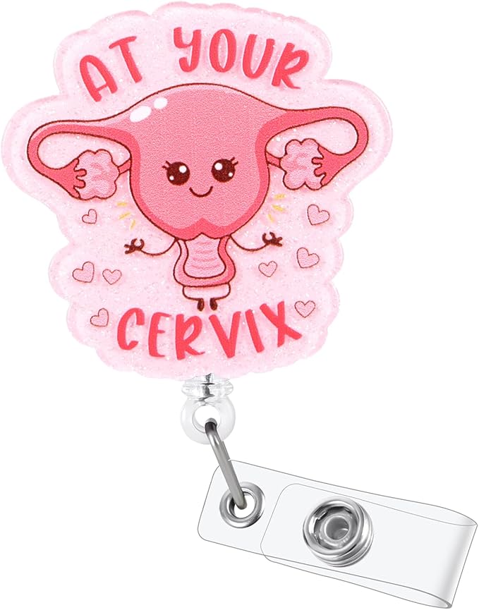 at Your Cervix Funny Badge Reel, Cute Retractable ID Card Badge Holder, Name Tag Medical Work Badge Clip for OB/GYN L&D RN LPN CNA MA ER Night Shift Nurse Nursing Student Doctor, Nurse Gifts