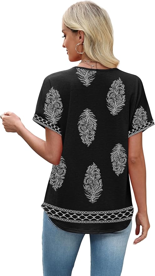 Sipaya Womens Blouses Dressy Casual Summer Shirts Short Sleeve Lace Front Boho Tunic Tops for Leggings Fashion Clothes