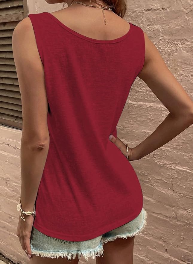 SHEWIN Womens Tank Tops Solid Button Crewneck Sleeveless Summer Tops Loose Fit