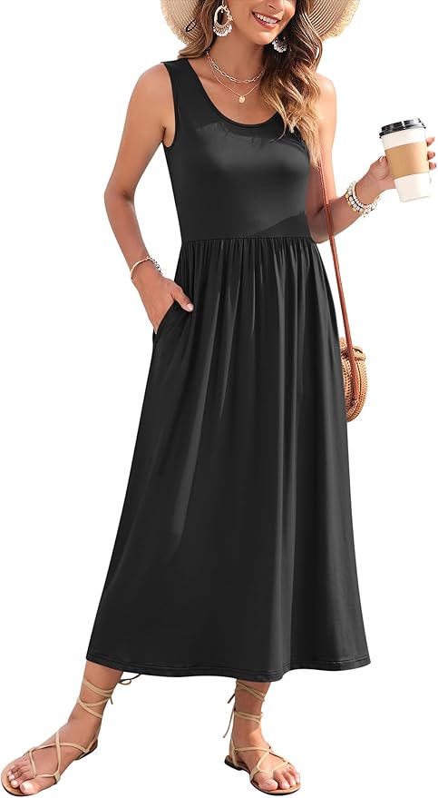 WNEEDU Women's Summer Maxi Dress 2026 Casual Sleeveless Hawaiian Sundress Tropical Long Dress Beach Vacation Outfit