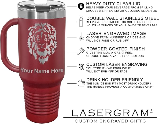LaserGram 40oz Vacuum Insulated Travel Mug with Handle, CNA Certified Nurse Assistant, Personalized Engraving Included (Maroon)