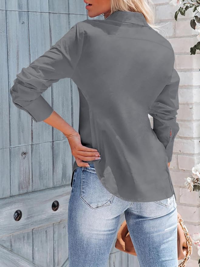 siliteelon Women's Button Down Shirts Long Sleeve Dress Shirts Wrinkle Free Collared Work Office Solid Blouses Corset Tops