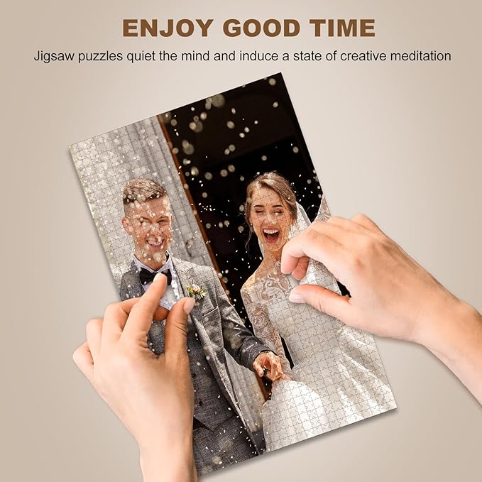 Custom Puzzle from Photos, Personalized Photo Puzzle 1000/1500 Pieces with Picture and Text, Personalized Gifts for Couple Family Wedding Kids Pet (1000 PCS-Vertical)