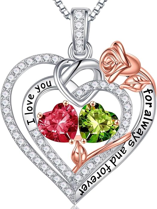 Iefil Valentines Day Gifts for Her - 925 Sterling Silver Double Birthstone Necklace, Anniversary Birthday Gifts for Women, Jewelry Gift for Wife Girlfriend Mom Her