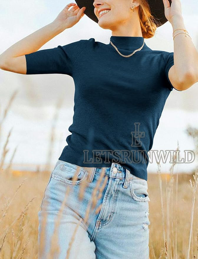 LETSRUNWILD Business Casual Tops for Women Dressy Cute Tops Mock Turtleneck Tshirts Shirts