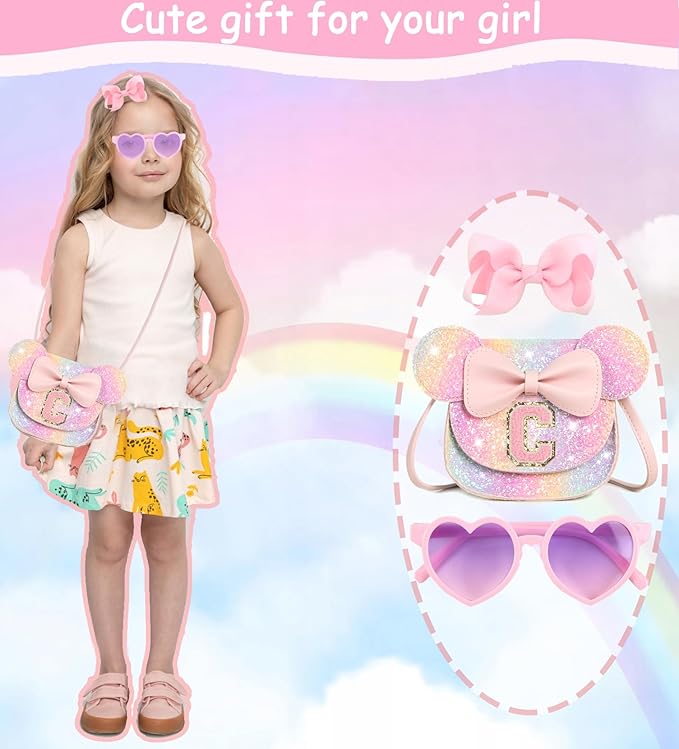 PRLINJSK Toddler Purse for Girls Birthday Gift, Little Girls Purse Kids Wallet Mouse Crossbody Bag Gift Set
