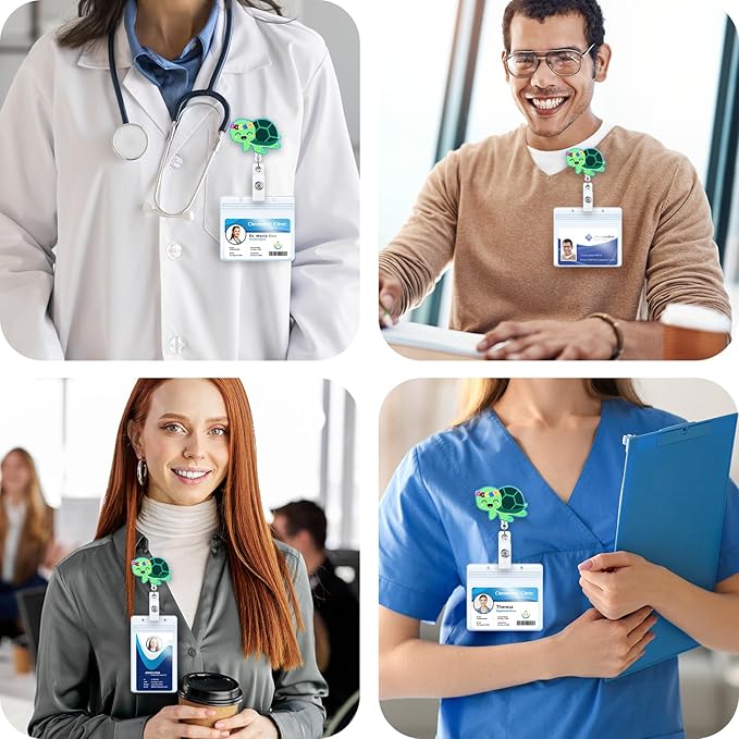 Cute Turtle Badge Reel, Funny Retractable ID Card Badge Holder, Name Tag Work Badge Clip for NICU RN LPN CNA MA ER Night Shift Nurse Nursing Student Pediatric OB/GYN L&D Doctor Teacher, Nurse Gifts
