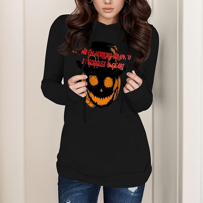domirica Halloween Hooded Sweatshirt Long Sleeve Pocket Trendy Pumpkin Skull Sweatshirt Halloween Costumes For Holiday Party