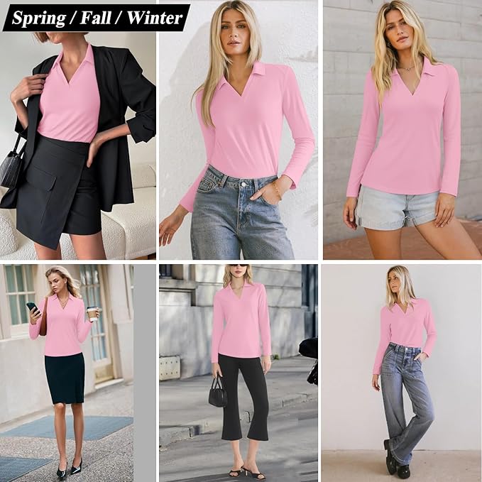 3/4 Length Sleeve Womens Tops Dressy Casual V Neck Polo Shirts Business Work Blouses 2025 Trendy Tunic Top