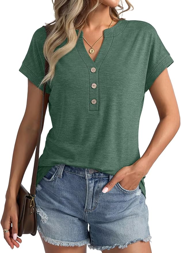 Womens V Neck Cap Sleeve Tops Summer Casual Short Sleeve Shirts Loose Fit Basic Work Tee Trendy Clothes 2025