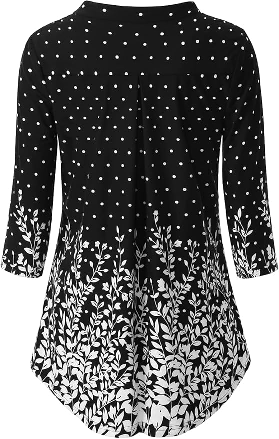 BAISHENGGT 3/4 Sleeve Tops for Women Notch V Neck Floral Work Blouses Dressy Casual Loose Fit Going Out Tunic Tops