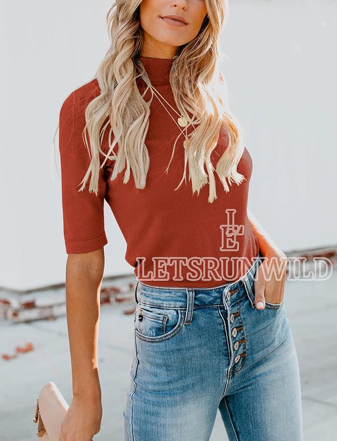 LETSRUNWILD Business Casual Tops for Women Dressy Cute Tops Mock Turtleneck Tshirts Shirts