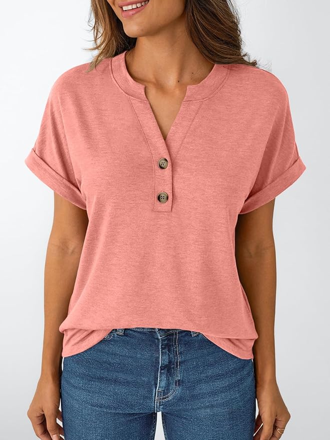AUTOMET Women's Short Sleeve Shirts Henley Dressy Casual Summer Tops 2026 Spring Fashion Trendy Cute T-Shirts