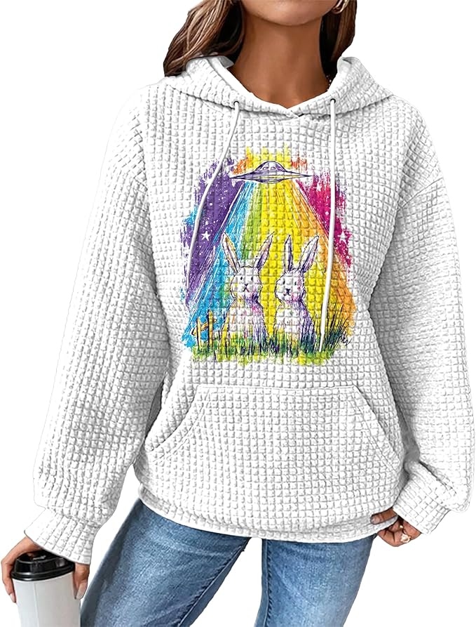 domirica Pullover Sweatshirts For Women Drawstring Long Sleeve Waffle Sweatshirt With Pocket Vintage Street Wear Qutfits
