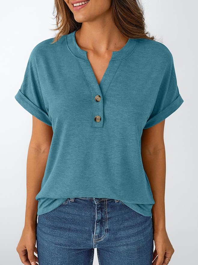 AUTOMET Women's Short Sleeve Shirts Henley Dressy Casual Summer Tops 2026 Spring Fashion Trendy Cute T-Shirts
