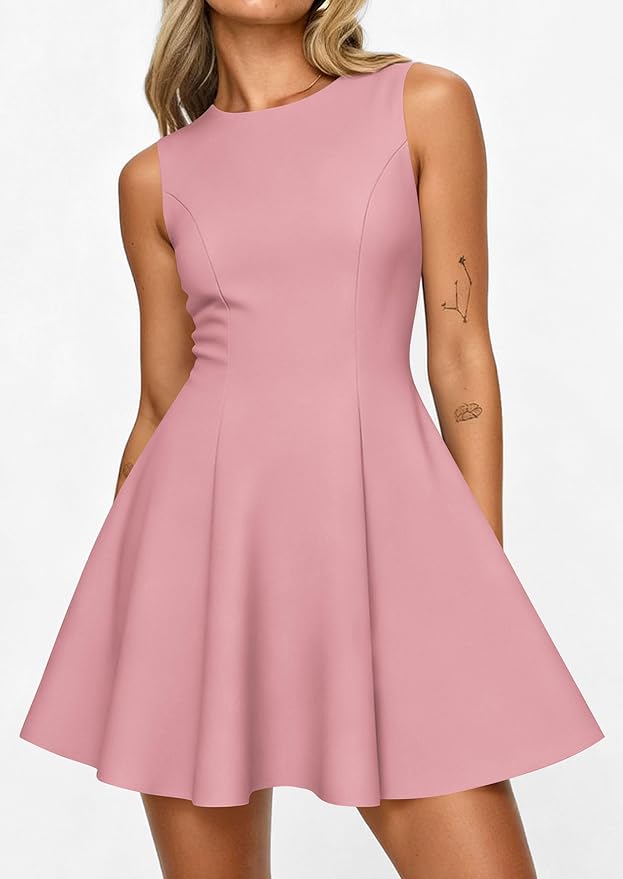 PRETTYGARDEN Summer Dresses for Women 2026 Elegant Sleeveless Boat Neck A Line Spring Formal Cocktail Party Mini Dress