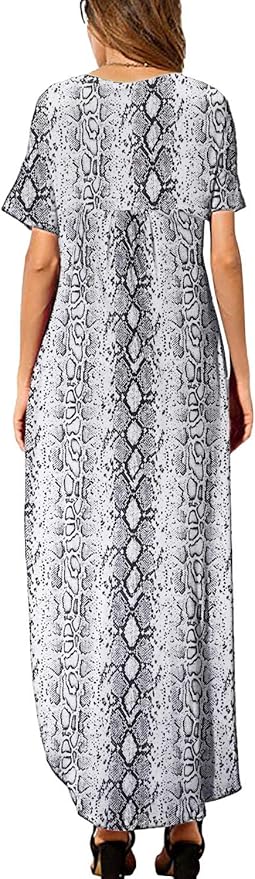 Arolina Women's Summer Maxi Dress Short Sleeve V Neck Casual Loose Long Beach Split Dresses with Pockets