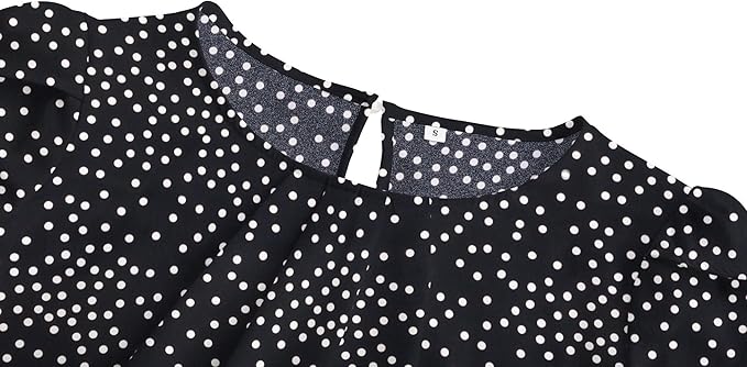 TASAMO Women's Casual Round Neck Basic Pleated Top Cap Sleeve Curved Keyhole Back Chiffon Blouse