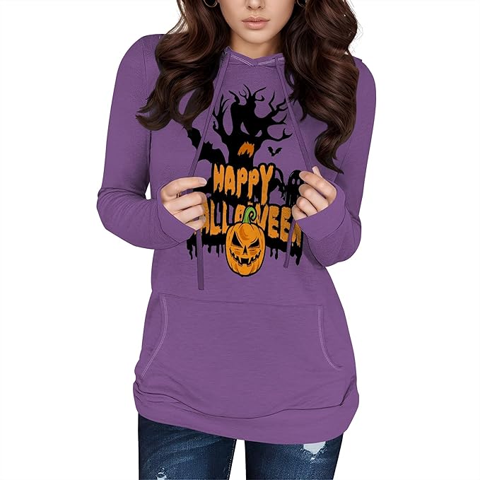 domirica Halloween Hooded Sweatshirt Long Sleeve Pocket Trendy Pumpkin Skull Sweatshirt Halloween Costumes For Holiday Party