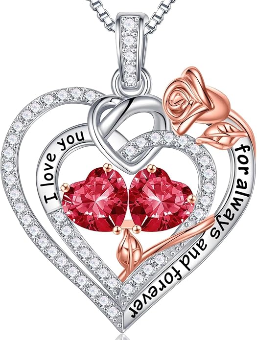 Iefil Valentines Day Gifts for Her - 925 Sterling Silver Double Birthstone Necklace, Anniversary Birthday Gifts for Women, Jewelry Gift for Wife Girlfriend Mom Her