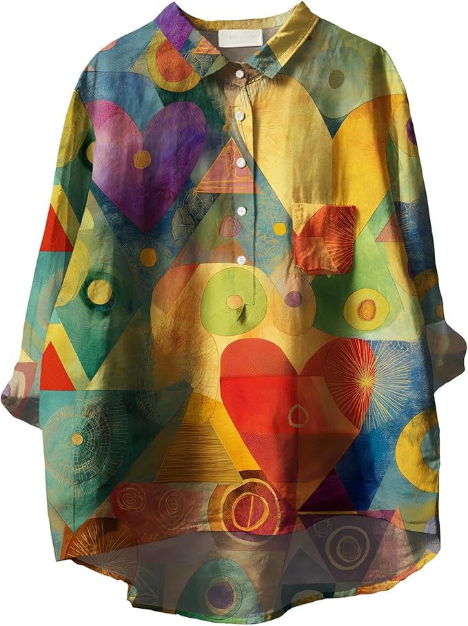 Women Funny Graphic Long Sleeve Floral Blouses Plus Size Button Shirts Casual Cute Vneck Fall Tunic Tops Trendy