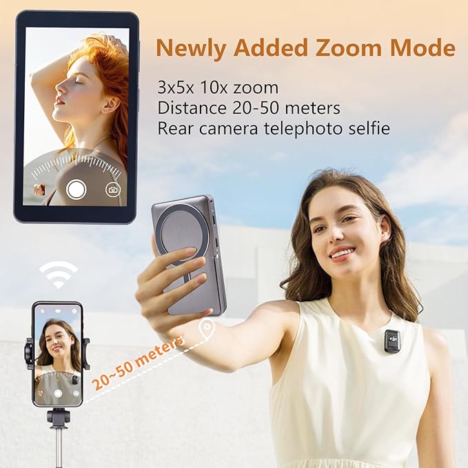 Touchscreen Phone Selfie Monitor Screen, 1080P Wireless Back Camera Selfie Monitor with Focus Adjustment, Audio Sync, Photo Button and Aluminum Stand for Vlog Live Stream TikTok (touch silver)