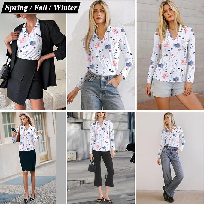 3/4 Length Sleeve Womens Tops Dressy Casual V Neck Polo Shirts Business Work Blouses 2025 Trendy Tunic Top