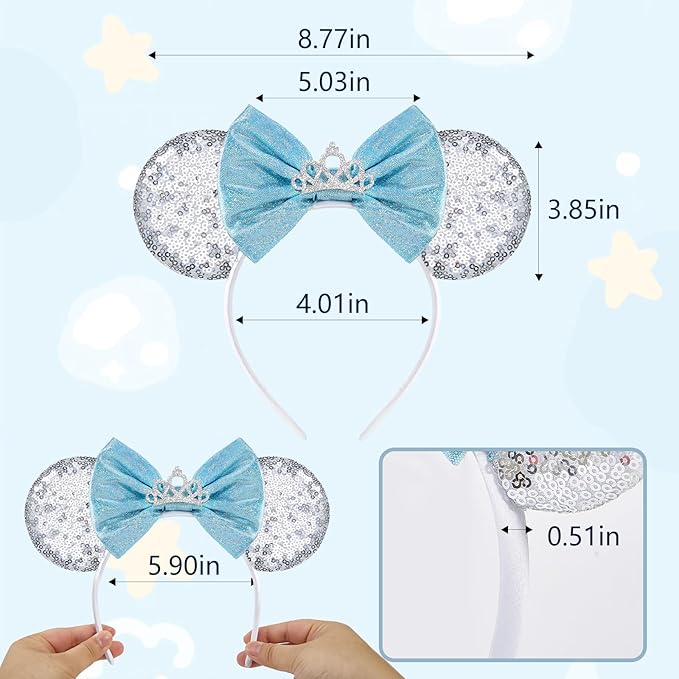 HAMUTH Mouse Ear, Sequin Bow Mouse Ear Headband for Women Girls Adult, Princess Decorations for Party Trip Parks Cosplay Costume Accessories