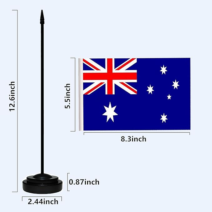 USA American & Australia Australian Desk Flags, US Australia Table Flag, Small Mini American & Australian Twin Table Office Flag, Miniature Australian and US Desktop Flag With 13" Solid Black Pole, Black Base