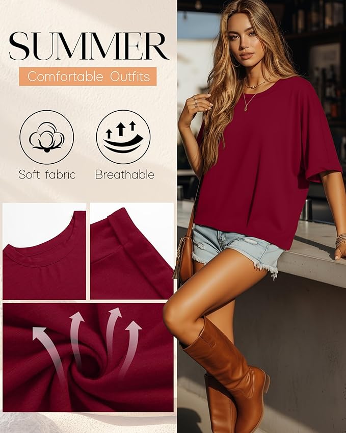Riyiper 3 Pack Women's Oversized T-Shirt Half Sleeve Summer Tees Casual Loose Fit Crew Neck Basic Tops