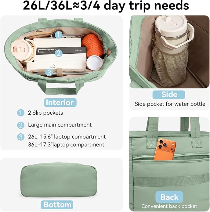Puffer Tote Bag for Women, Lightweight Puffy Shoulder Bag with Handbag for Travel, Work, Gym, Laptop Bag for Nurse Teacher