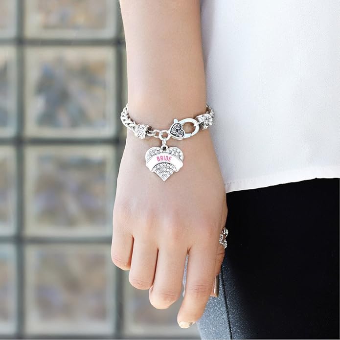 Inspired Silver - Silver Pave Heart Charm Bracelet with Cubic Zirconia Jewelry