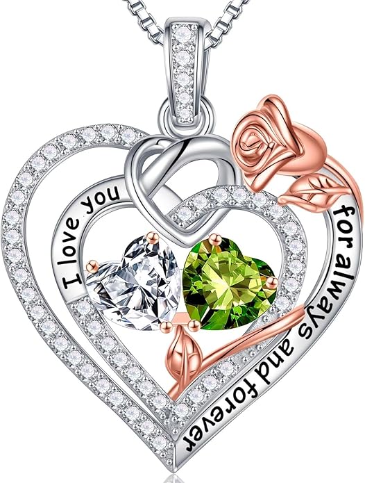 Iefil Valentines Day Gifts for Her - 925 Sterling Silver Double Birthstone Necklace, Anniversary Birthday Gifts for Women, Jewelry Gift for Wife Girlfriend Mom Her