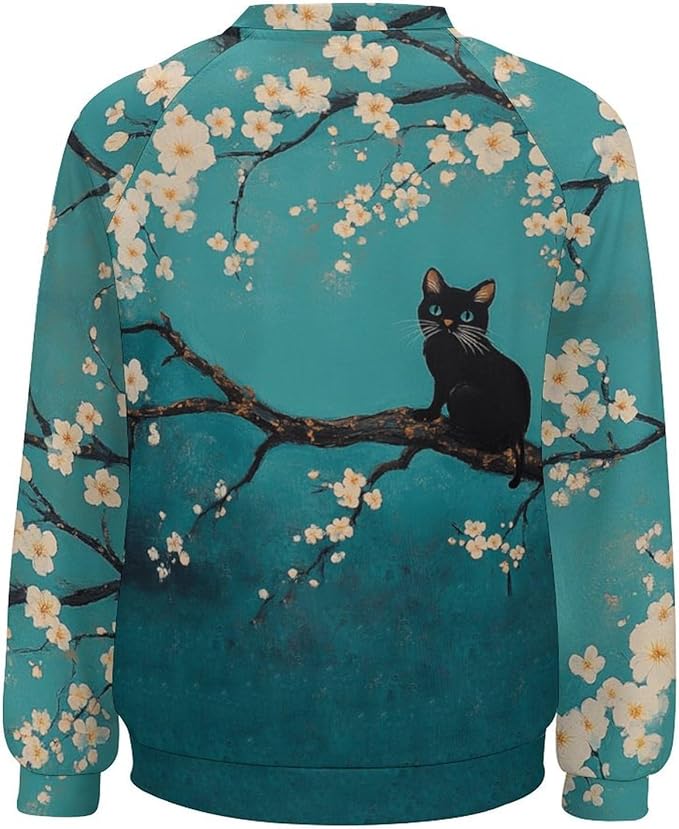Spatofa Womens novelty funny cat printed crewneck sweatshirt casual loose long sleeve graphic pullover sweatshirts tops