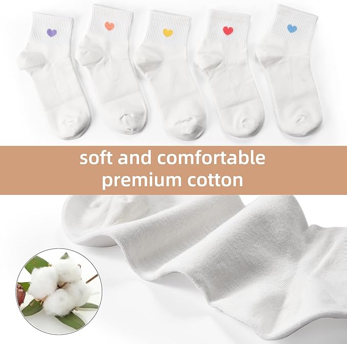 Corlap Women's Cute Cotton Crew Athletic Running Socks - Ankle High, Novelty Fun Heart Design 5-Pairs (Gift Box)