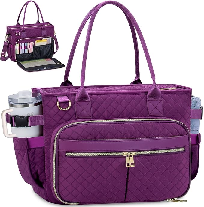FIORETTO Teacher Tote Bag for Women with Laptop Compartment, Large Cup Holder, Zip Closure, Ideal for Work, Bible, Nurse